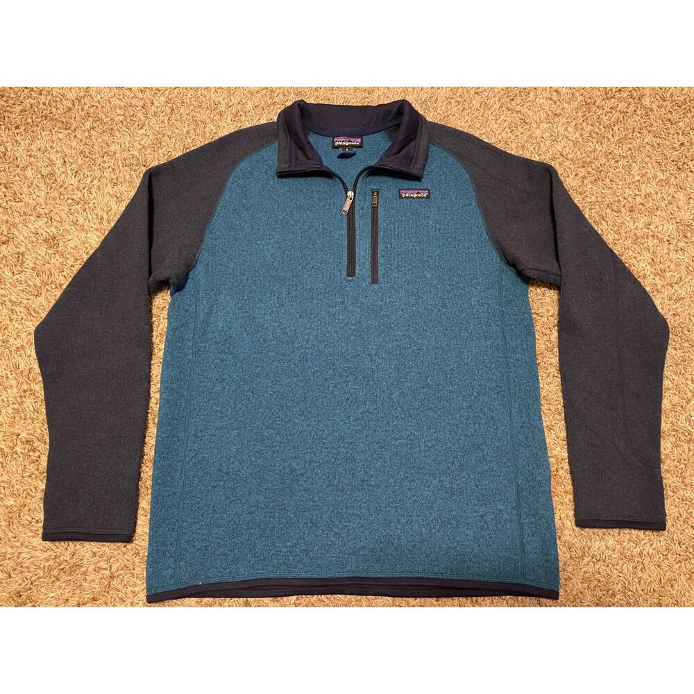 Patagonia Men's 1/4 Zip Sweater Knit Fleece Pullover Turquoise Navy Blue Size M
